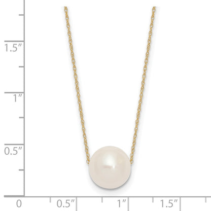 14K Yellow Gold 10 11mm White Semi Round Freshwater Cultured Pearl Rope 17 Inch Necklace