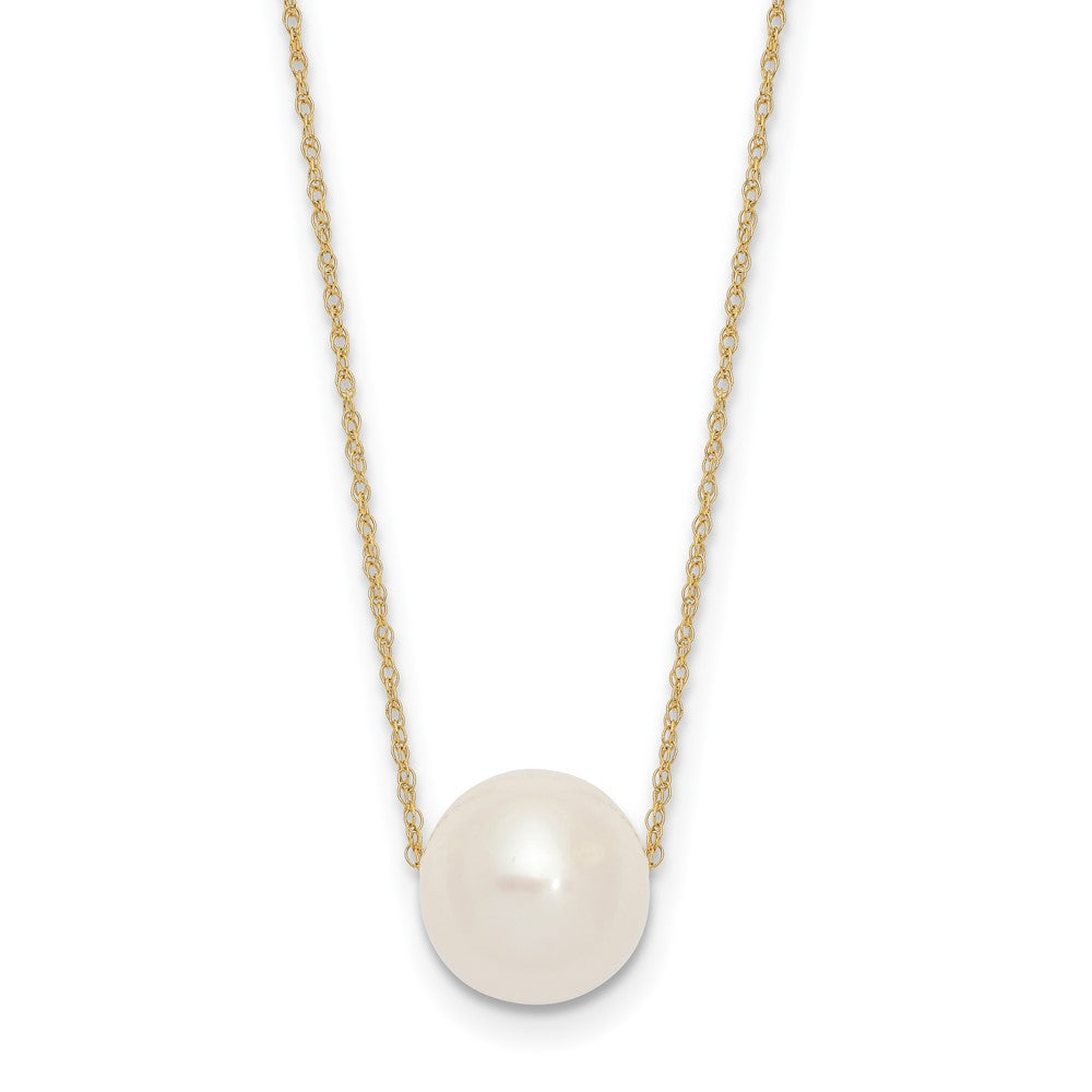14K Yellow Gold 10 11mm White Semi Round Freshwater Cultured Pearl Rope 17 Inch Necklace