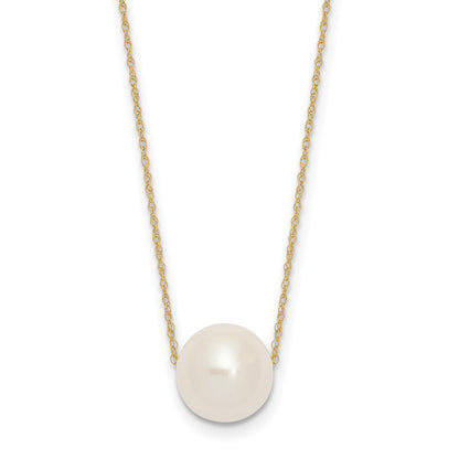 14K Yellow Gold 10 11mm White Semi Round Freshwater Cultured Pearl Rope 17 Inch Necklace