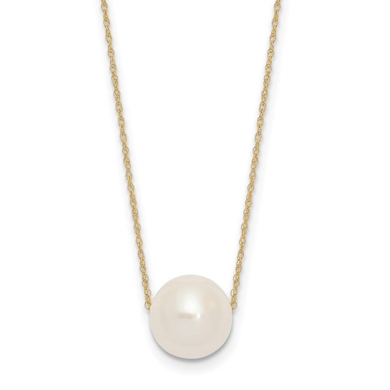 14K Yellow Gold 10 11mm White Semi Round Freshwater Cultured Pearl Rope 17 Inch Necklace