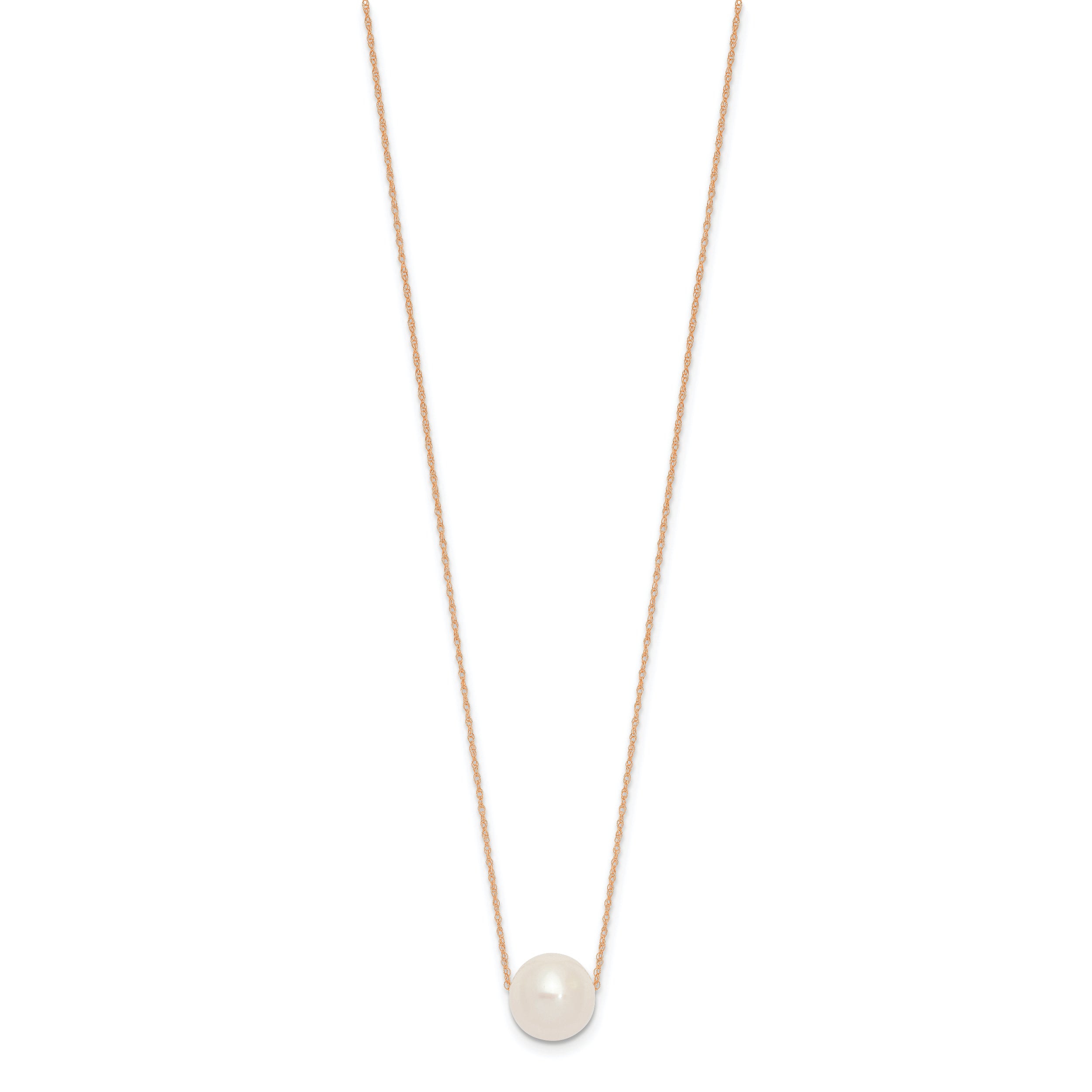 14K Rose Gold 10 11mm White Semi Round Freshwater Cultured Pearl Rope 17 Inch Necklace