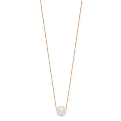 14K Rose Gold 10 11mm White Semi Round Freshwater Cultured Pearl Rope 17 Inch Necklace