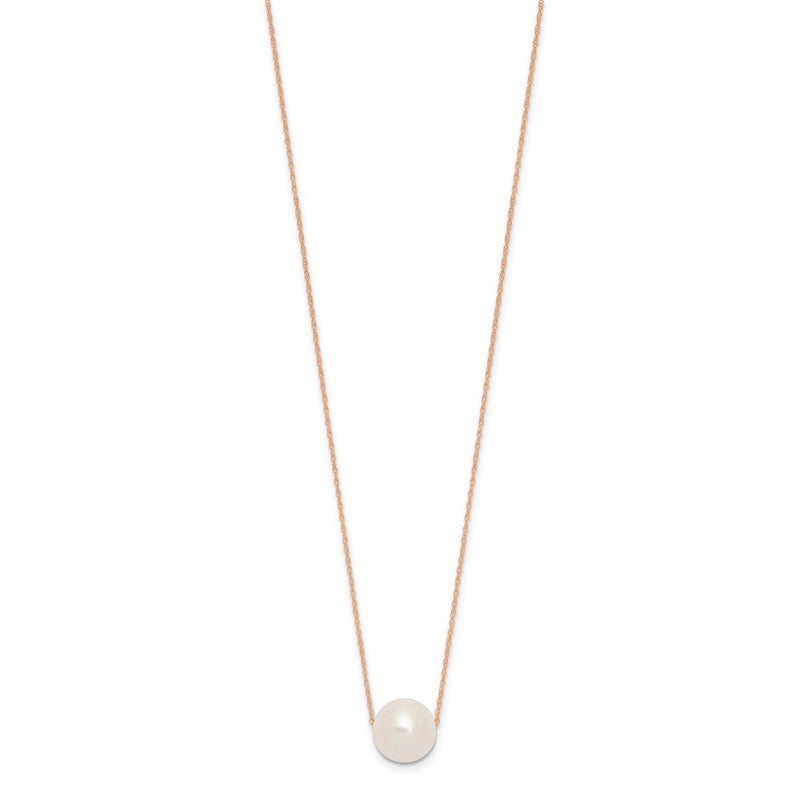 14K Rose Gold 10 11mm White Semi Round Freshwater Cultured Pearl Rope 17 Inch Necklace