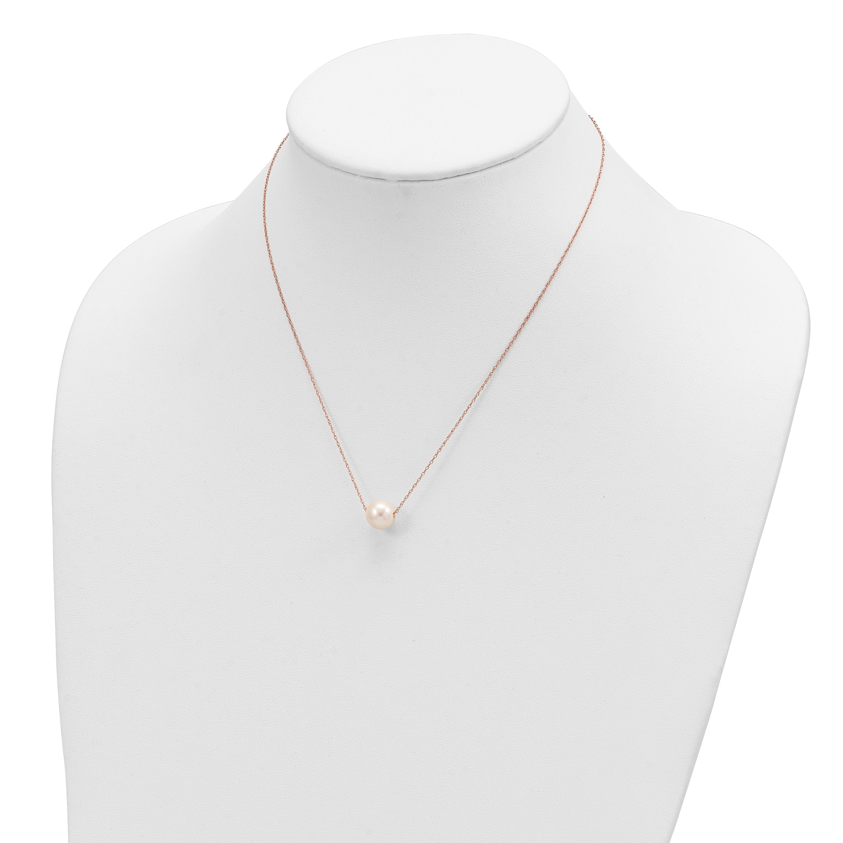 14K Rose Gold 10 11mm White Semi Round Freshwater Cultured Pearl Rope 17 Inch Necklace
