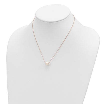14K Rose Gold 10 11mm White Semi Round Freshwater Cultured Pearl Rope 17 Inch Necklace