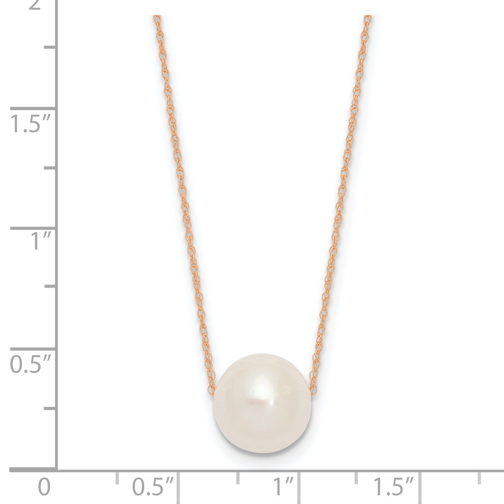 14K Rose Gold 10 11mm White Semi Round Freshwater Cultured Pearl Rope 17 Inch Necklace