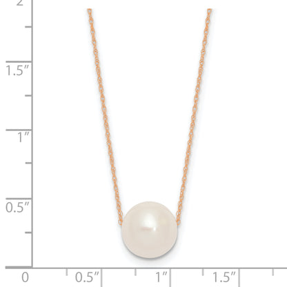 14K Rose Gold 10 11mm White Semi Round Freshwater Cultured Pearl Rope 17 Inch Necklace