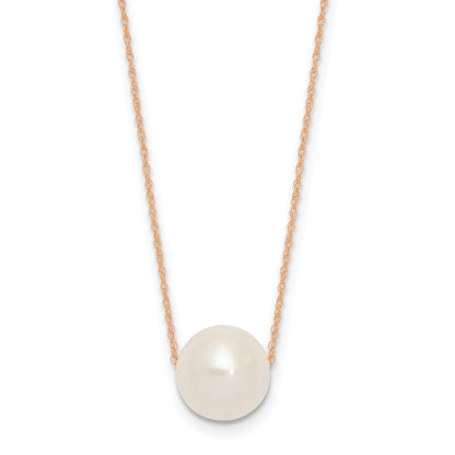 14K Rose Gold 10 11mm White Semi Round Freshwater Cultured Pearl Rope 17 Inch Necklace