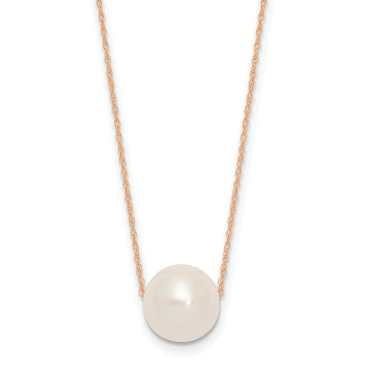 14K Rose Gold 10 11mm White Semi Round Freshwater Cultured Pearl Rope 17 Inch Necklace