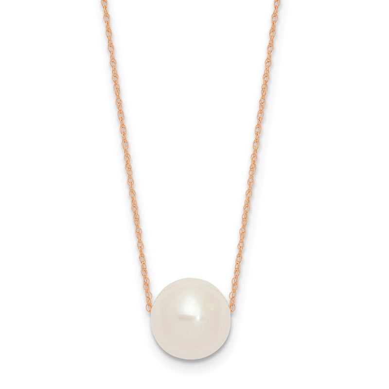 14K Rose Gold 10 11mm White Semi Round Freshwater Cultured Pearl Rope 17 Inch Necklace