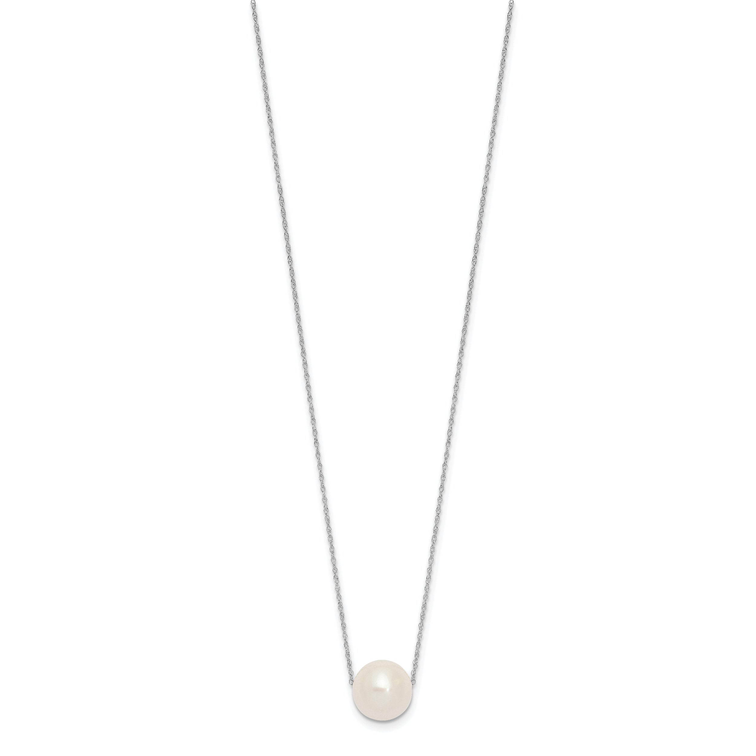 14K White Gold 10 11mm Semi Round Freshwater Cultured Pearl Rope 17 Inch Necklace