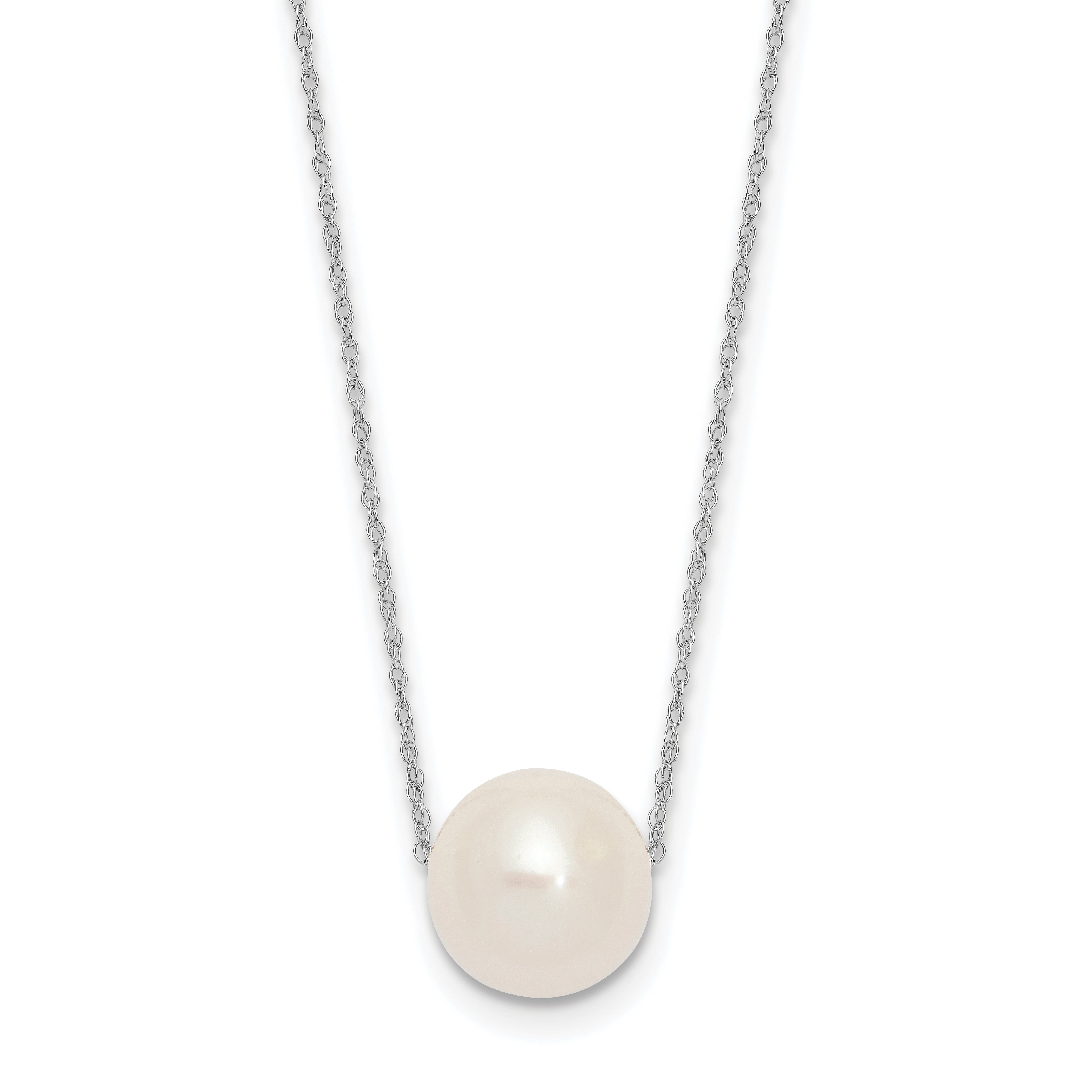 14K White Gold 10 11mm Semi Round Freshwater Cultured Pearl Rope 17 Inch Necklace