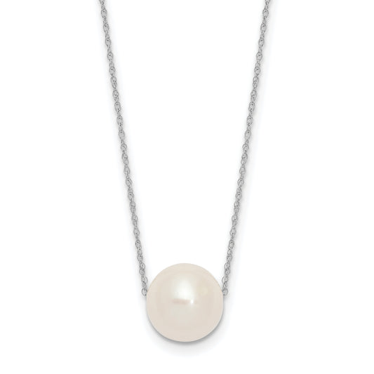 14K White Gold 10 11mm Semi Round Freshwater Cultured Pearl Rope 17 Inch Necklace