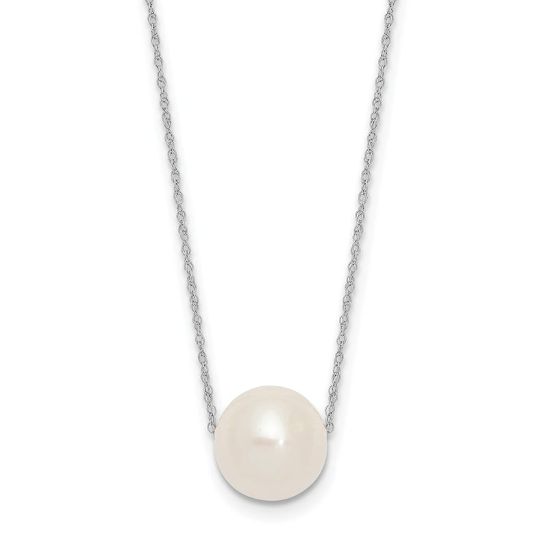 14K White Gold 10 11mm Semi Round Freshwater Cultured Pearl Rope 17 Inch Necklace
