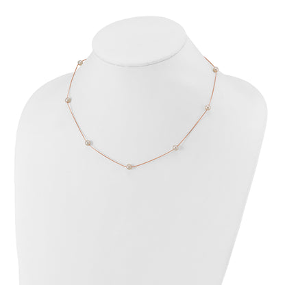 14K Rose Gold 5 6mm White Near Round Freshwater Cultured Pearl 9 Station 18 Inch Necklace