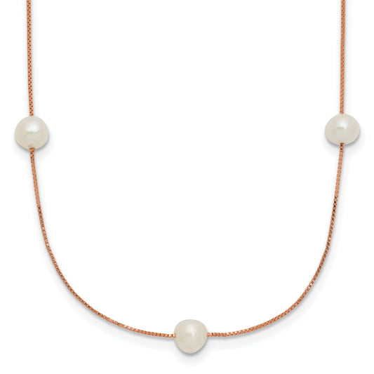 14K Rose Gold 5 6mm White Near Round Freshwater Cultured Pearl 9 Station 18 Inch Necklace