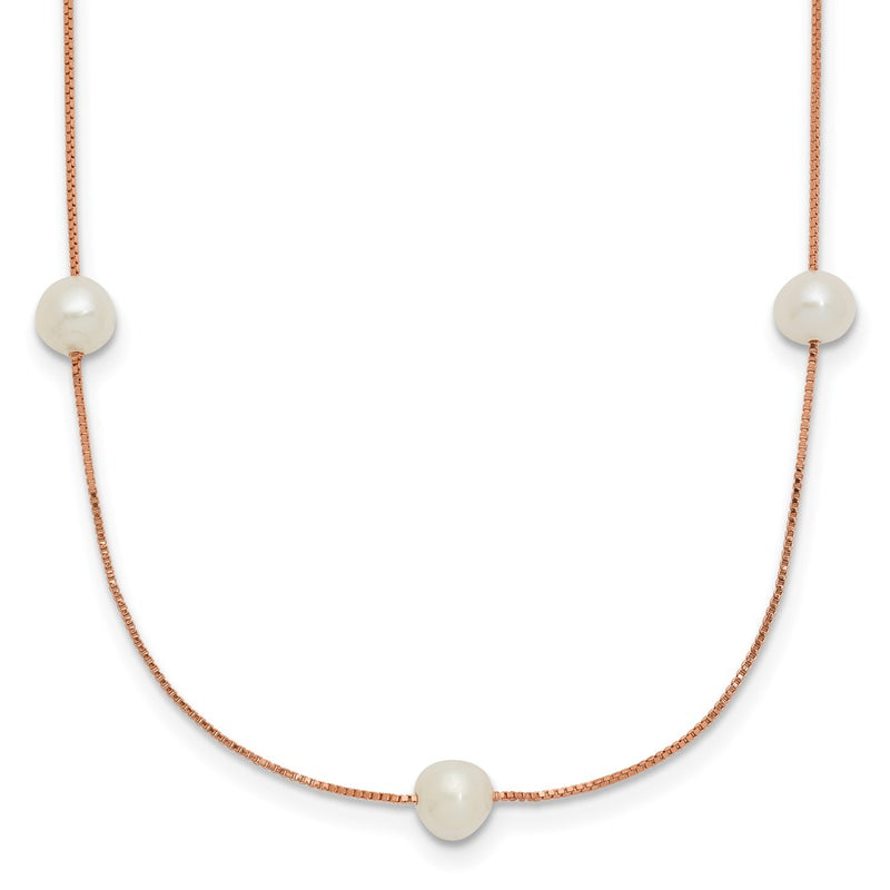 14K Rose Gold 5 6mm White Near Round Freshwater Cultured Pearl 9 Station 18 Inch Necklace
