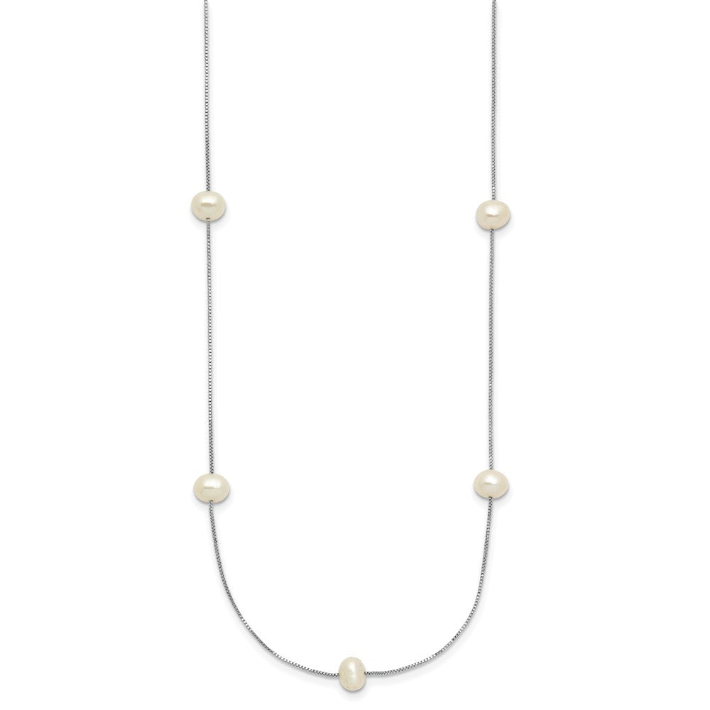 14K White Gold 5 6mm Near Round Freshwater Cultured Pearl 9 Station 18 Inch Necklace