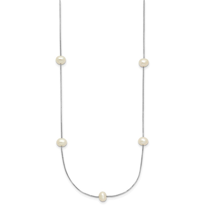 14K White Gold 5 6mm Near Round Freshwater Cultured Pearl 9 Station 18 Inch Necklace