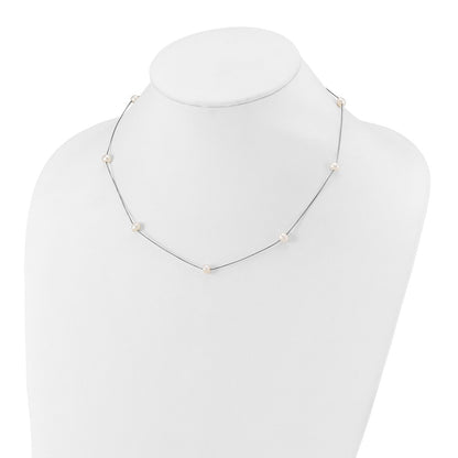 14K White Gold 5 6mm Near Round Freshwater Cultured Pearl 9 Station 18 Inch Necklace