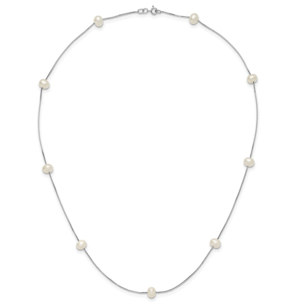 14K White Gold 5 6mm Near Round Freshwater Cultured Pearl 9 Station 18 Inch Necklace
