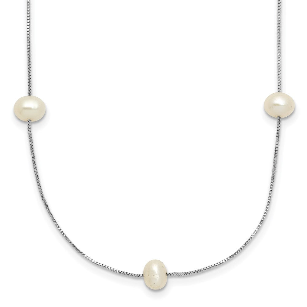 14K White Gold 5 6mm Near Round Freshwater Cultured Pearl 9 Station 18 Inch Necklace