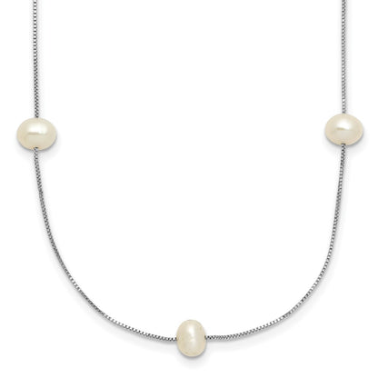 14K White Gold 5 6mm Near Round Freshwater Cultured Pearl 9 Station 18 Inch Necklace