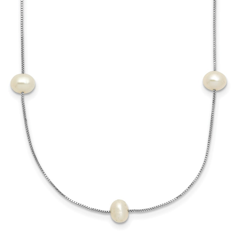 14K White Gold 5 6mm Near Round Freshwater Cultured Pearl 9 Station 18 Inch Necklace