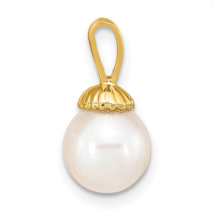 14k Yellow Gold 14K 8-9mm White Round Freshwater Pearl Pendant