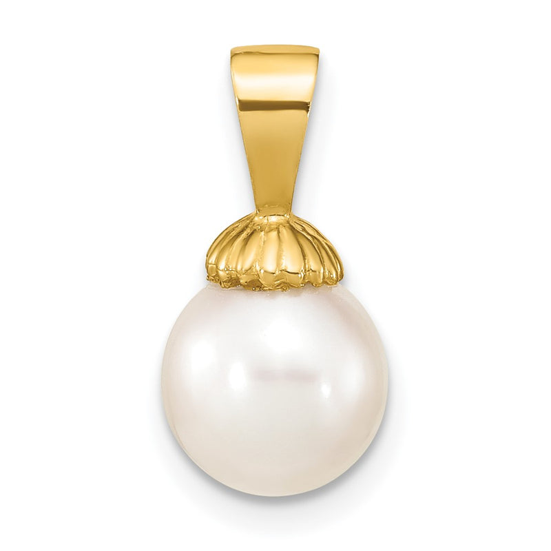 14k Yellow Gold 14K 8-9mm White Round Freshwater Pearl Pendant
