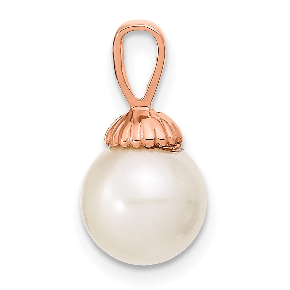 14k Rose Gold 14K Rose Gold 8-9mm White Round Freshwater Cultured Pearl Pendant