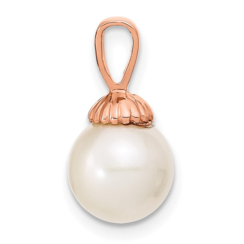 14k Rose Gold 14K Rose Gold 8-9mm White Round Freshwater Cultured Pearl Pendant