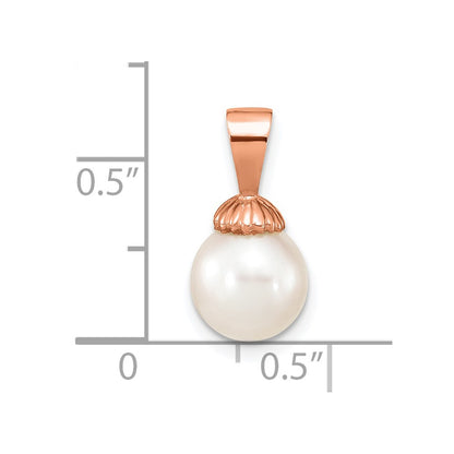 14k Rose Gold 14K Rose Gold 8-9mm White Round Freshwater Cultured Pearl Pendant