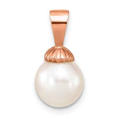 14k Rose Gold 14K Rose Gold 8-9mm White Round Freshwater Cultured Pearl Pendant