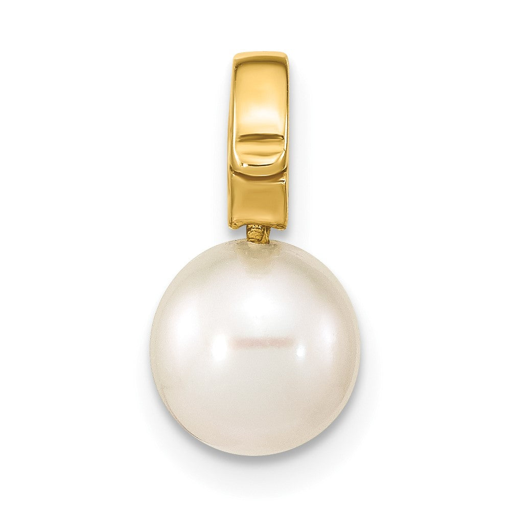 14k Yellow Gold 14K 7-8mm White Round Freshwater Cultured Pearl Hinged Bail Charm