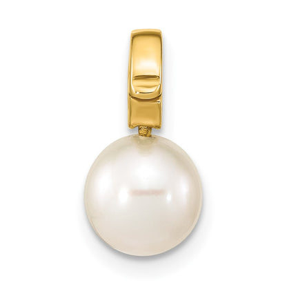 14k Yellow Gold 14K 7-8mm White Round Freshwater Cultured Pearl Hinged Bail Charm