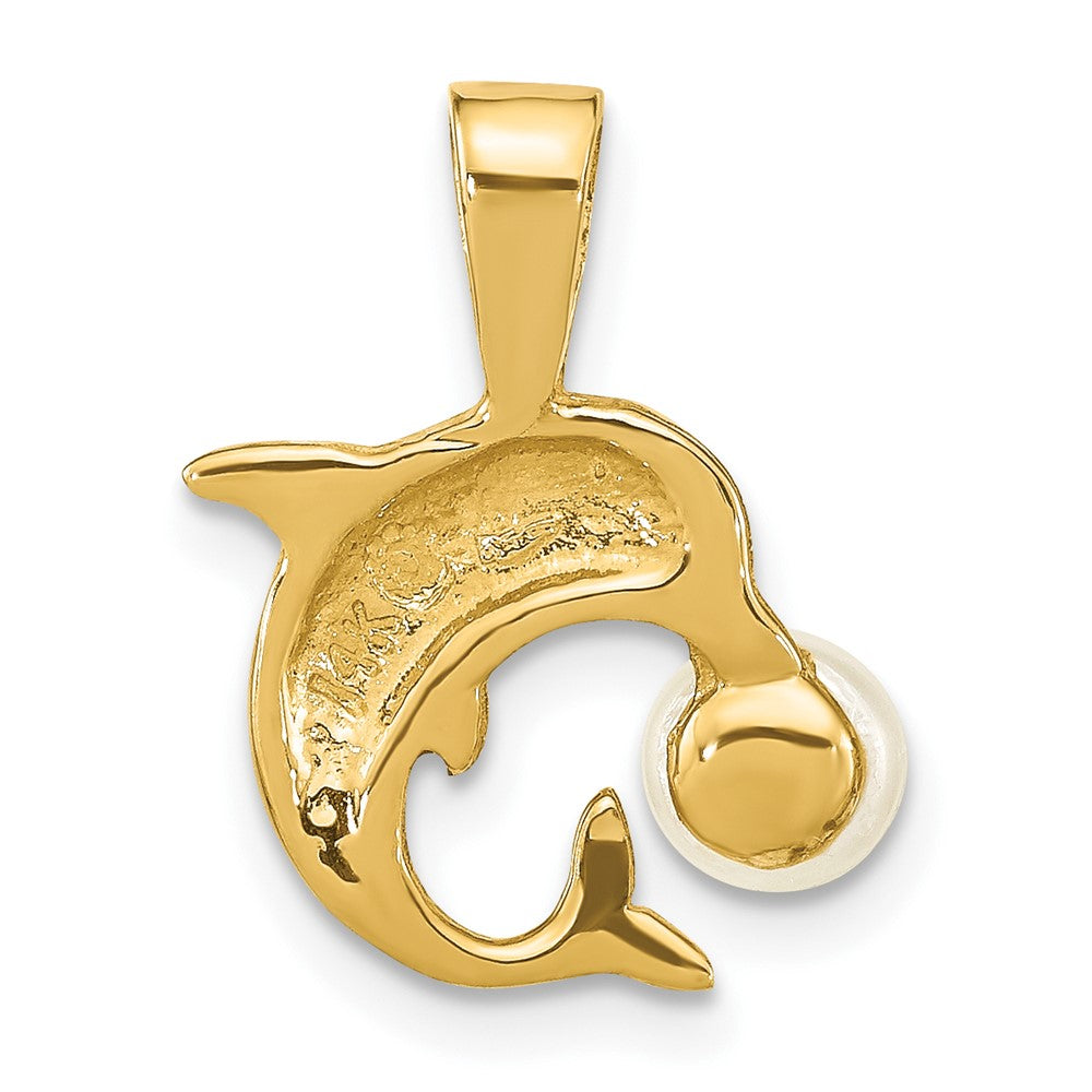 14k Yellow Gold 14k 5-6mm White Button Freshwater Cultured Pearl Dolphin Pendant