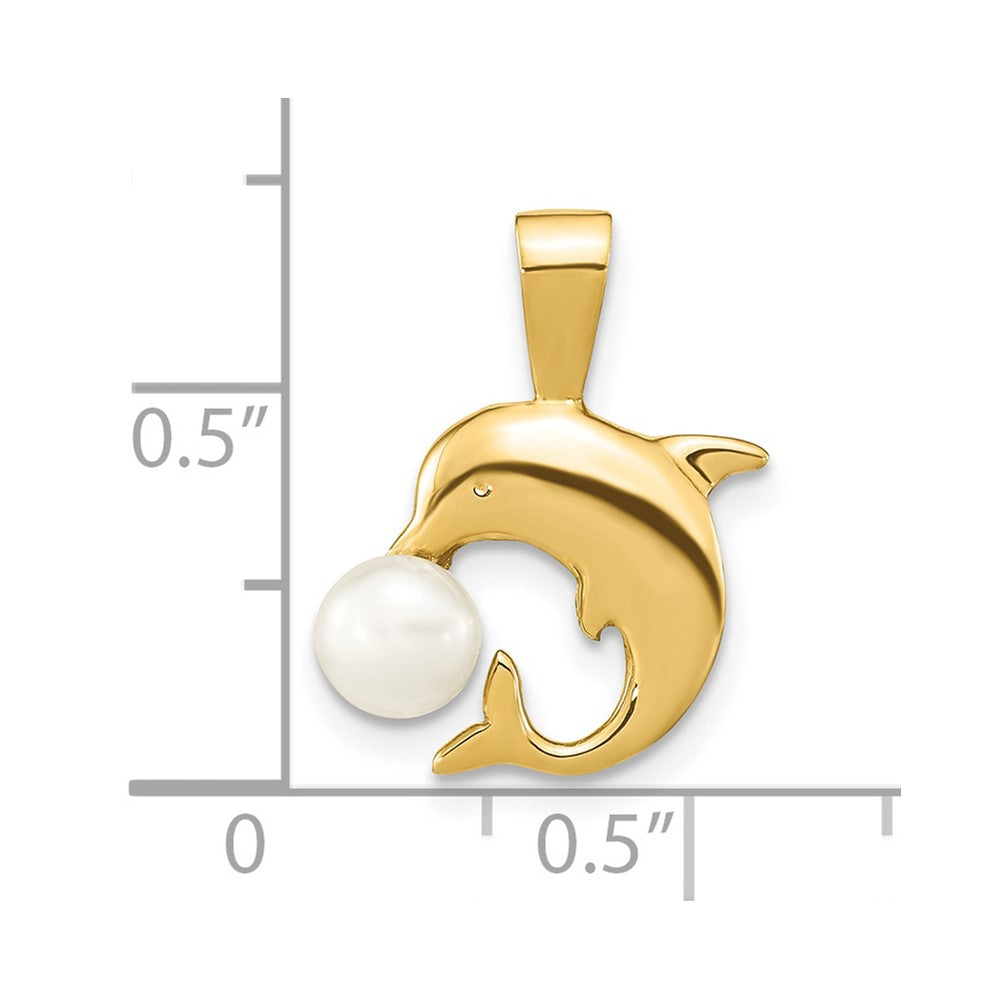 14k Yellow Gold 14k 5-6mm White Button Freshwater Cultured Pearl Dolphin Pendant