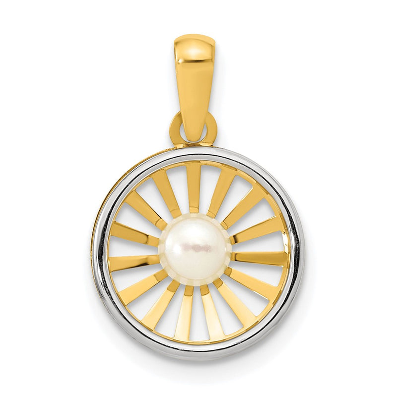 14k Two-tone 14K Two-tone Polished 4-5mm Freshwater Cultured Pearl Circle Pendant