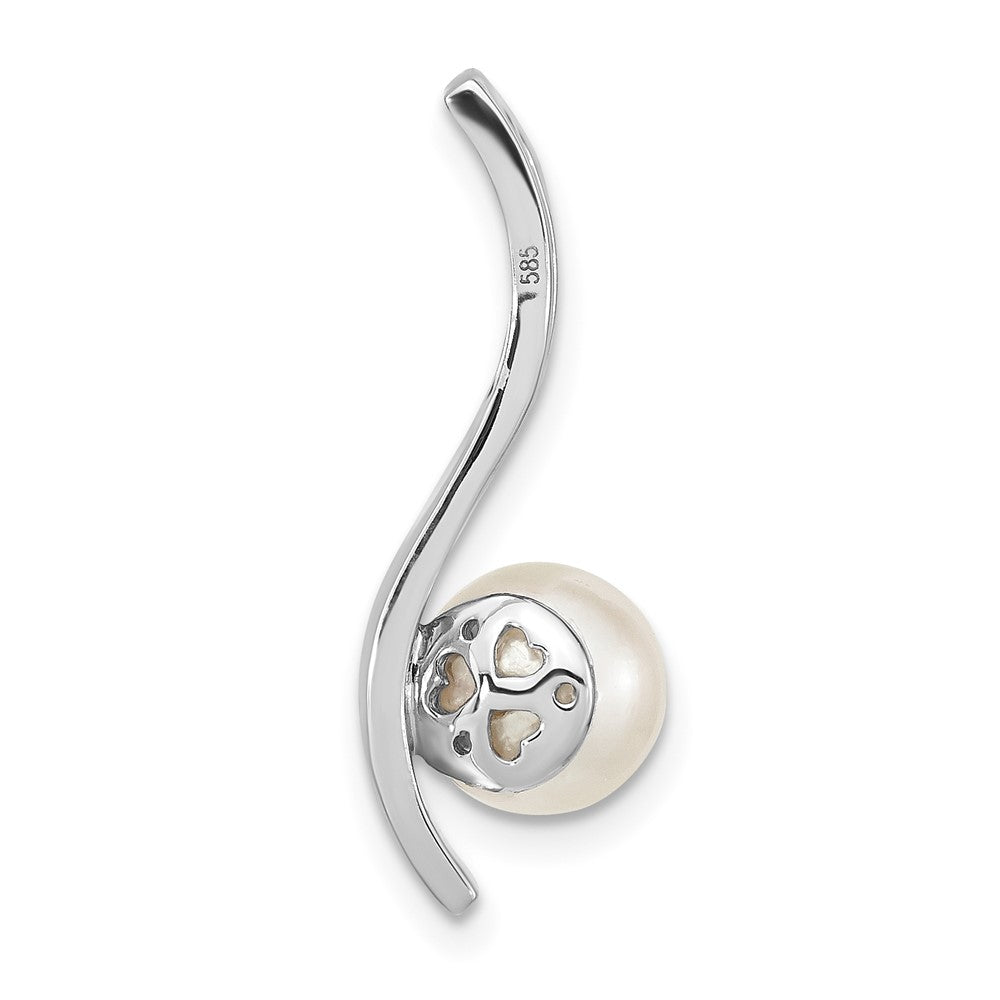 14k White Gold 14k White Gold 7-8mm Round White Akoya Saltwater Cultured Pearl and .06 Carat Diamond Chain Slide