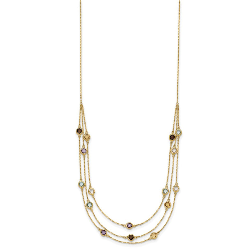 14K Yellow Gold Smoky Quartz White Quartz/Bt/Ci/Am 3 Strand 17In Necklace