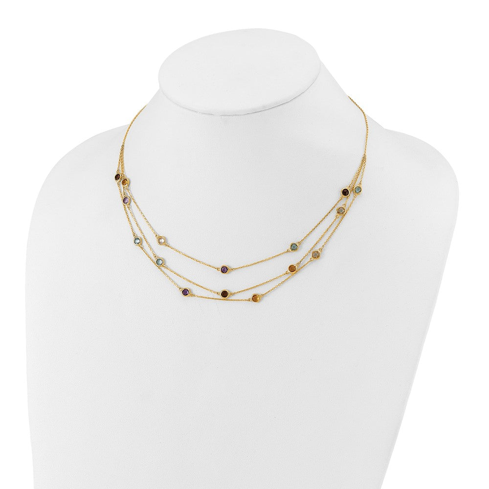 14K Yellow Gold Smoky Quartz White Quartz/Bt/Ci/Am 3 Strand 17In Necklace