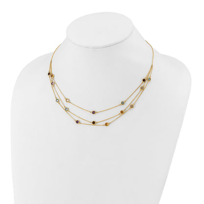 14K Yellow Gold Smoky Quartz White Quartz/Bt/Ci/Am 3 Strand 17In Necklace