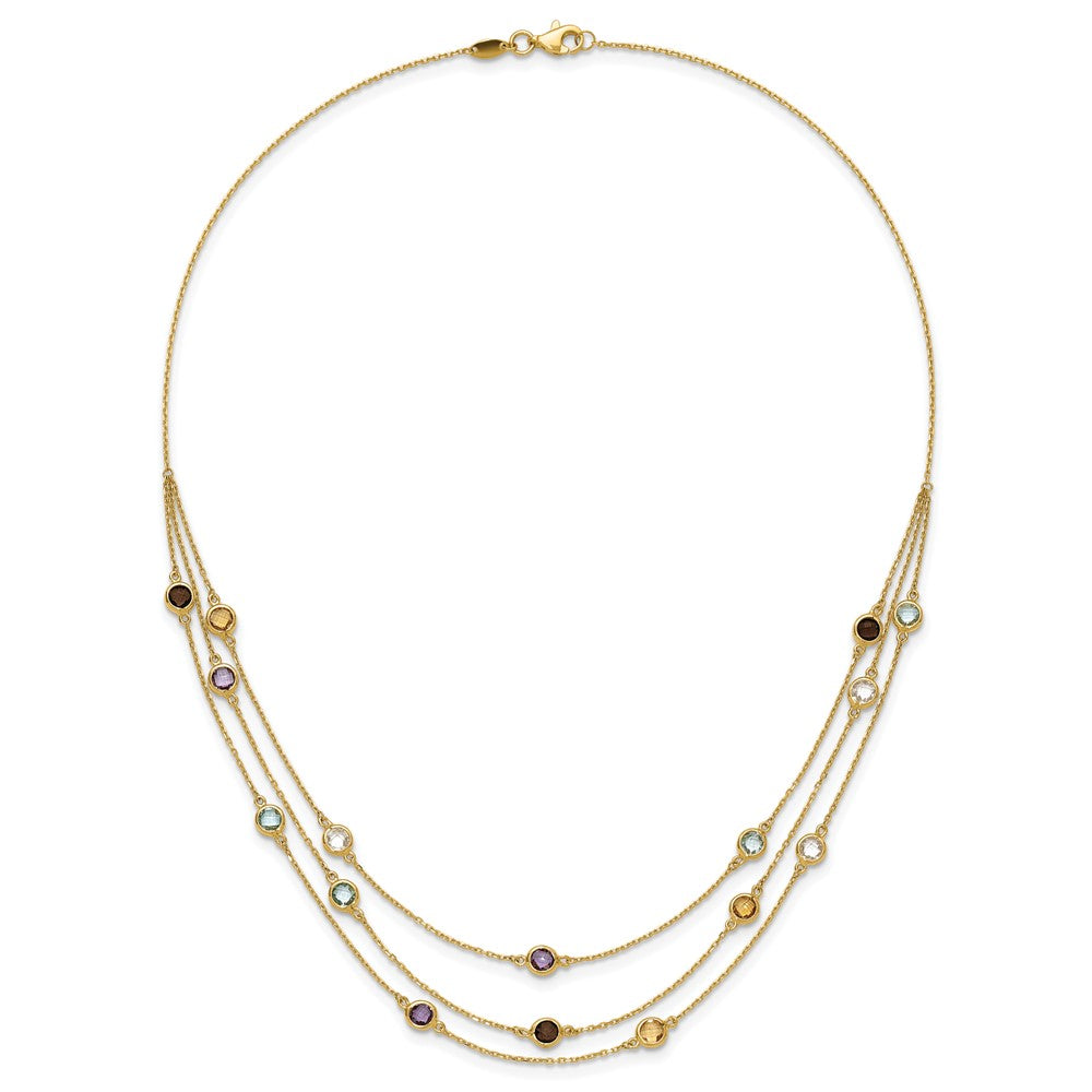 14K Yellow Gold Smoky Quartz White Quartz/Bt/Ci/Am 3 Strand 17In Necklace