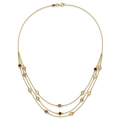 14K Yellow Gold Smoky Quartz White Quartz/Bt/Ci/Am 3 Strand 17In Necklace