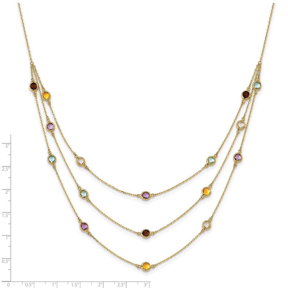 14K Yellow Gold Smoky Quartz White Quartz/Bt/Ci/Am 3 Strand 17In Necklace