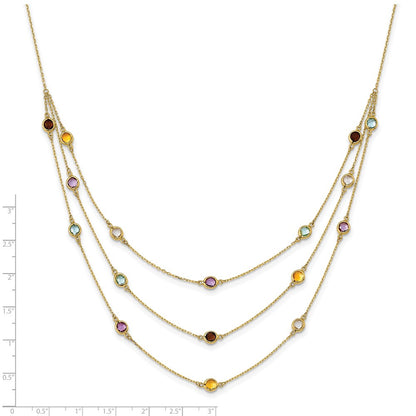 14K Yellow Gold Smoky Quartz White Quartz/Bt/Ci/Am 3 Strand 17In Necklace