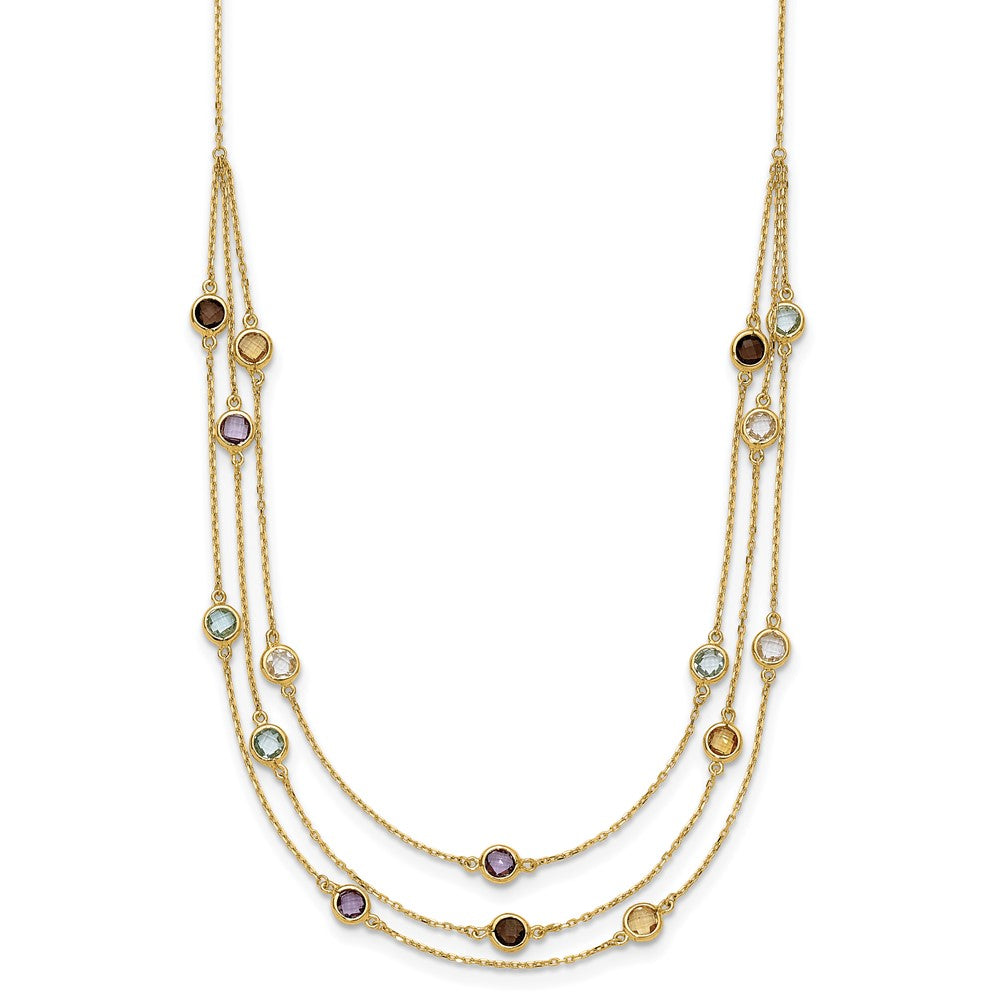 14K Yellow Gold Smoky Quartz White Quartz/Bt/Ci/Am 3 Strand 17In Necklace