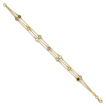 14K Yellow Gold Smoky Quartz White Quartz/Bt/Ci/Am 3 Strand 7.5In Bracelet