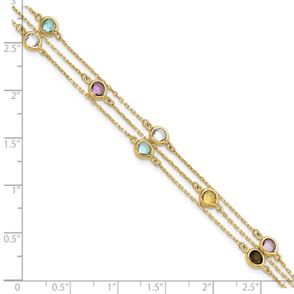 14K Yellow Gold Smoky Quartz White Quartz/Bt/Ci/Am 3 Strand 7.5In Bracelet